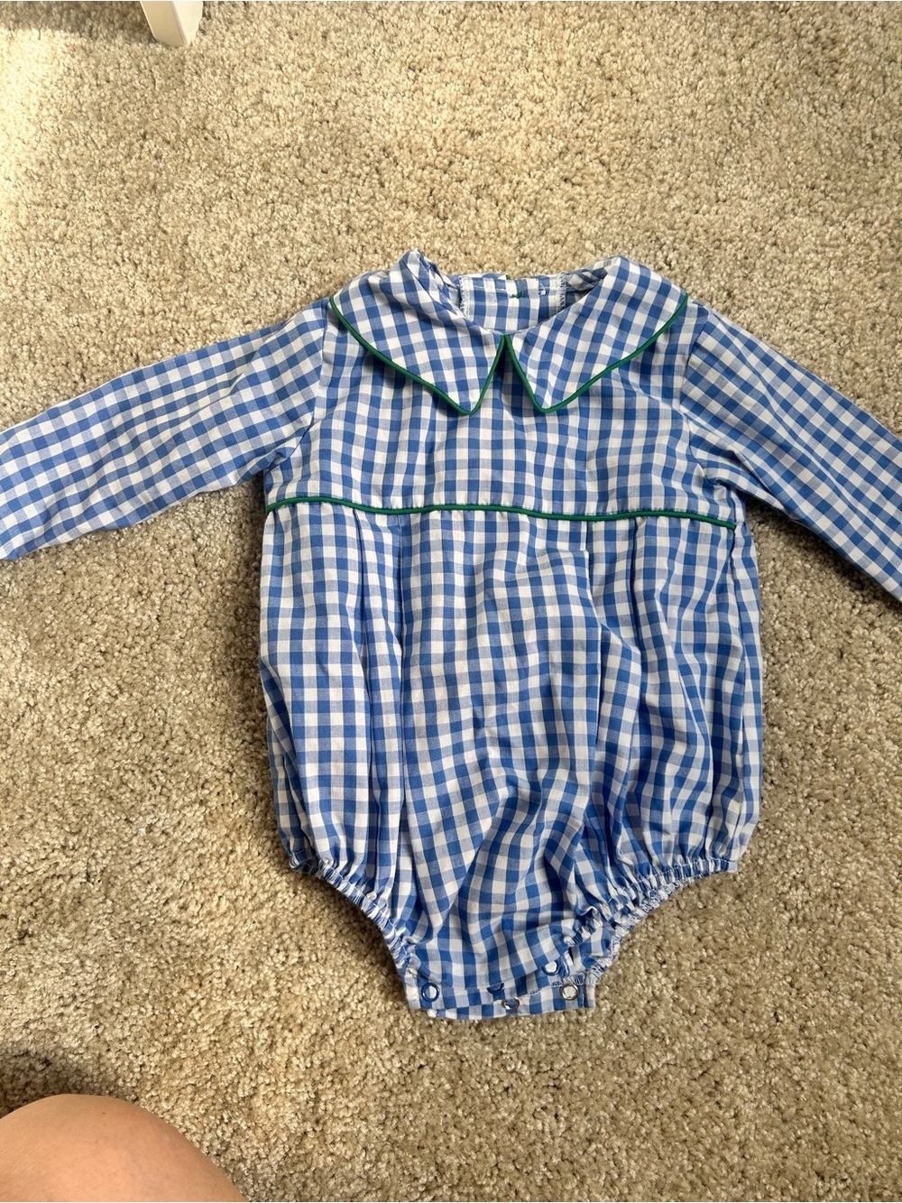 TBBC Blue Gingham Baby Bubble with Green Piping
